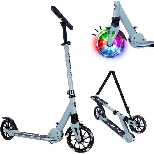 AERO MOBILITY Big Wheel Kick Scooter for Kids 6-12, Teens & Adults | Light Up Wheels | Hand Controlled Brake | Shock Absorption | Rubber Deck Mat | Foldable & Height Adjustable