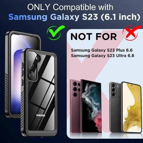 for Samsung Galaxy S23 Case,Waterproof Built-in Lens & Screen Protector[Full Body Shockproof][12 FT Military Drop Proof][Dustproof][IP68 Underwater] Case for Galaxy S23 5G 6.1’’-Black/Clear