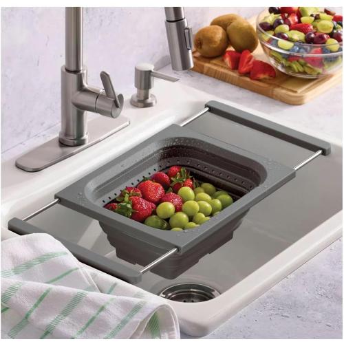 Expandable & Collapsible Vegetable/Fruit Strainer Basket on Sink, with an Extendable Handle - Convenient and Hygienic - 3.8L / GRAY