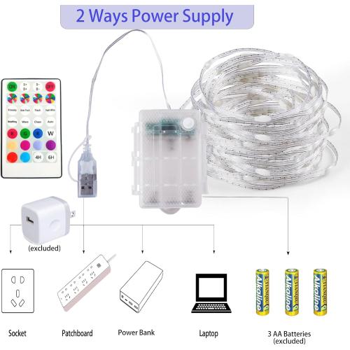 Fairy Lights Battery Operated Color Changing String Lights with Remote, 16.4FT 2 Pack Twinkle Lights USB Plug or Battery Powered, Outdoor Christmas Decorations for Bedroom Wedding Party Indoor