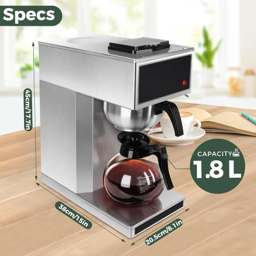 12-Cup Pourover Commercial Coffee Maker Brewer with Glass Carafe and Warmers- 120V