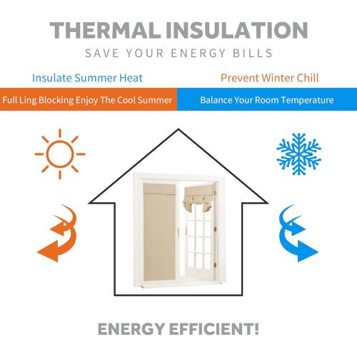 RYB HOME Door Curtains Blackout - Self Stick Tie Up Shades Tricia Window Blinds Light Block Insulating Sidelight, W 26 x L 69 inches, 1 Panel, Biscotti Beige