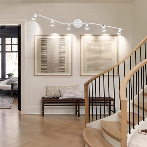 AIBOO Track Lighting Kit, Modern White Ceiling Spot Lighting with Flexibly Rotatable Light Heads, 6 Track Lights for Room/Hallway/Kitchen (GU10 Bulbs Not Included)