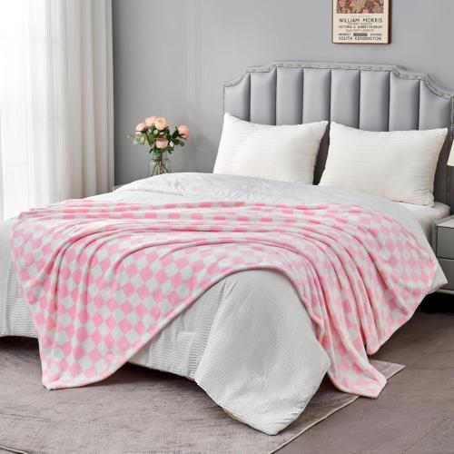 Pink Checkered Blanket, Ultra Soft Fleece Checkered Throw Blankets for Couch Bed and Travel, Luxury Throws for All Seasons, 50x60 Inch, Pink
