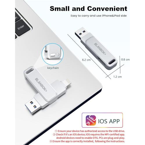 MFi Certified 128GB Photo Stick for iPhone Flash Drive,USB Memory Stick Thumb Drives High Speed USB Stick External Storage Compatible for iPhone/iPad/Android/PC