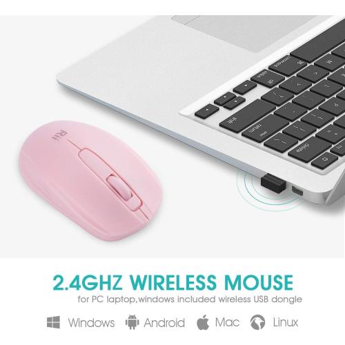 Rii Wireless Mouse,2.4G Portable Computer Mice for PC, Laptop, Windows,Office Included Wireless USB dongle (Pink)