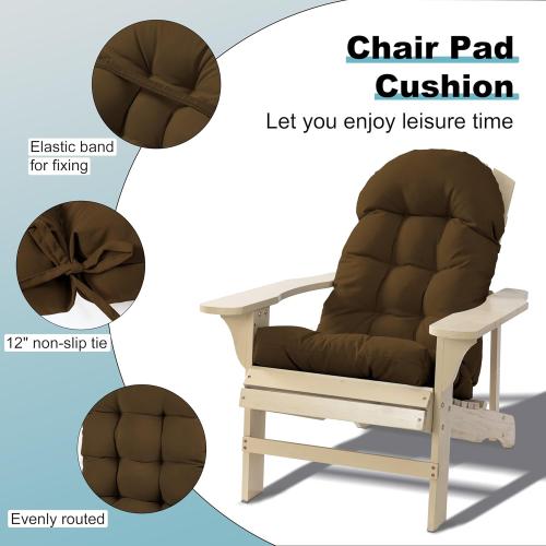 Brown Adirondack Chair Cushion, Rocking Chair Cushion, High Back Patio Cushions of Upper and Lower with Ties, Sunscreen and Fade-Resistant (Brown, 1)
