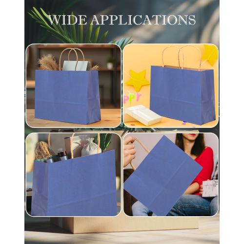 qiqee 100PCS Large Gift Bag with Handles Bulk 13x4.5x10 Gift Bags Kraft Deep Blue Multiple Uses (32x11x25cm,Wide Large)