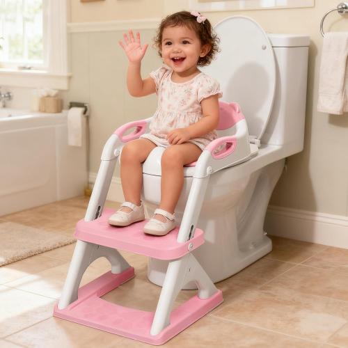 SKYROKU Potty Training Seat for Toddlers – 2-in-1 Adjustable potty ladder with Step Stool, Anti-Slip Cushion, Splash Guard & Extra-Wide Pedals, Supports 200  lbs, Ideal for Boys & Girls (Pink)