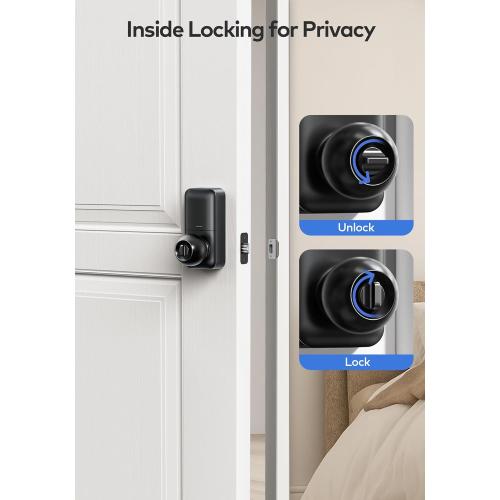 TEEHO TE003 Keyless Entry Keypad Door Lock with Handle, Electronic Digital Smart Locks for Front Door, Smart Door Knob with Code for Bedroom, Auto Lock, Passage Mode, Easy to Install, Matte Black