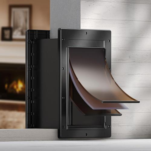 Durable Frame 3-Flap Insulated Wall Dog Door, Extreme Weather Medium Doggie Door for Wall, Never Rust Plastic Wall Pet Door, Telescoping Tunnel, 2 Magnetic Flaps, for Pet Up to 45lb