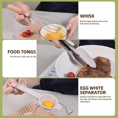 Kitchen Utensils Set-34 Pcs,Silicone Cooking Utensils Set for Nonstick Cookware,446℉Heat Resistance Silicone Spatulas Set, Wood Handle-Kitchen Gadgets Tools (Khaki)