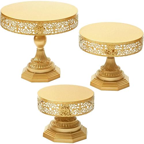 Gold Cake Stand Set - 3 Pcs Metal Cupcake Holders for Dessert Table Round Gorgeous Dessert Display Stands Trays Set for Wedding, Birthday, Tea Party (8, 10, 12 Inch)