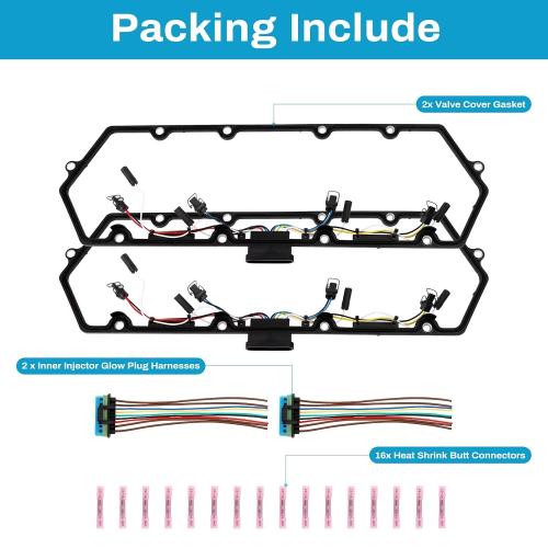 7.3L Valve Cover Gasket Set with Injector Glow Plug Harness | Compatible with 98-03 7.3 Diesel F81Z-6584-AA F81Z-9D930-AB Replacement