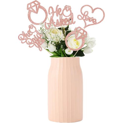 Gyufise 12Pcs Engagement Centerpiece Sticks Double Sided He Asked She Said Yes Diamond Ring Heart Table Centerpiece Sticks for Wedding Bridal Shower Party Supplies Rose Gold