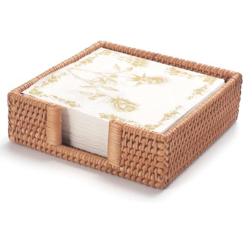 Rattan Napkin Holder Square, Napkin Holders for Paper Napkins, 7.5 x 7.5 x 2.5, Wicker Napkin Tray, Woven Guest Towel Holder for Restaurant/Kitchen/Bathroom Napkin Holder for Table
