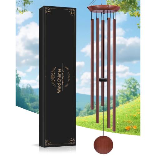Toodour 60 Extra Large Memorial Wind Chimes for Outside, Deep Tone Wind Chimes with 6 Heavy Tubes, Unique Sympathy Wind Chime for Outdoor Garden Patio Yard Lawn - Brown