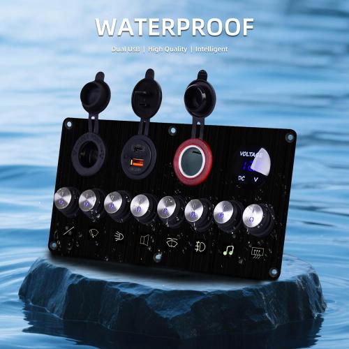 8 Gang Marine Boat Switch Panel Waterproof with Charger (PD,QC3.0 ) and Voltage Meter, 12V/24V Rocker Switch Panel for car,Trucks, Boats