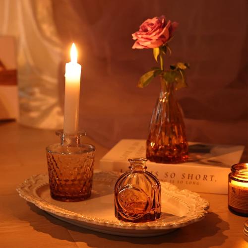 CUCUMI 14pcs Glass Bud Vase Set, Small Amber Vases for Centerpieces in Bulk, Vintage Glass Flower Vases for Wedding Home Table Party Decor