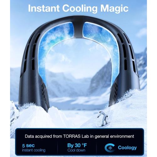 Black TORRAS COOLIFY 2S Neck Air Conditioner, Portable Personal Cooler and Heater Strong Wind, 3-Speed, App Control Neck Fan Rechargeable, Black