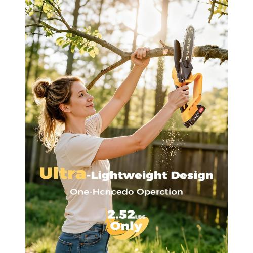 Cordless Pole Saw & Mini Chainsaw, 2-in-1 Lightweight Electric Pole Saw for Tree Trimming, Battery Powered with Brushless Motor, 2x2.0Ah Batteries (SN3014)
