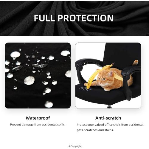 Water Resistant Stretch Computer Office Chair Cover with Durable Zipper Universal Washable Removable Spandex Rotating Boss Chair Slipcovers Anti-dust Soft Desk Chair Seat Protector for Dogs Cats Pets