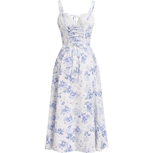 Women's Floral Corset Dress Formal Cocktail Dresses Going Out Casual Sundress Split Thigh Spaghetti Strap Vintage Dress