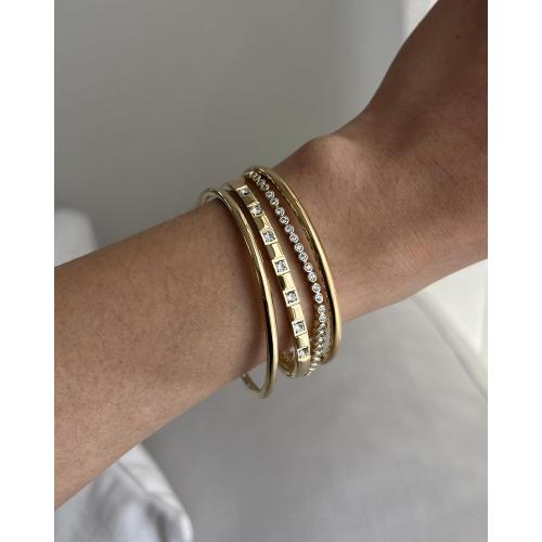 PAVOI Waterproof Thin Love Bracelet for Women - 14K Gold Plated Dainty Love Bangle with Cubic Zirconia - Stainless Steel Hinge Bracelet Jewelry Gifts