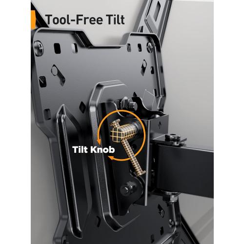 Black Perlegear Full Motion TV Mount for Most 26–65 inch Flat or Curved TVs up to 82 lbs, Wall Mount TV Bracket with Articulating Arms, Tool-Free Tilt, Swivel, Extension, Max VESA 400x400mm, PGMF3