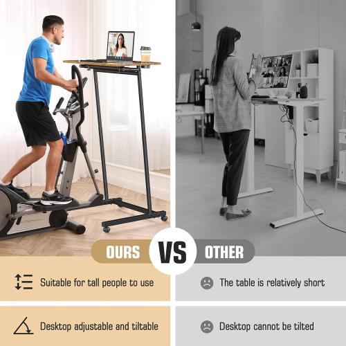 Treadmill Desk, Mobile Small Standing Desk with Wheels for Walking Pad, Portable Table for Laptop, Rolling Table Adjustable Height, Bedside Table