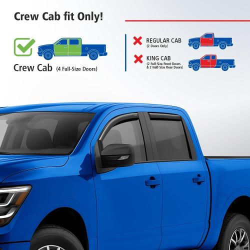 Goodyear Shatterproof in-Channel Window Deflectors for Nissan Titan 2017-2024 Crew Cab, Rain Guards, Window Visors for Cars, Vent Deflector, Car Accessories, 4 pcs - GY007984