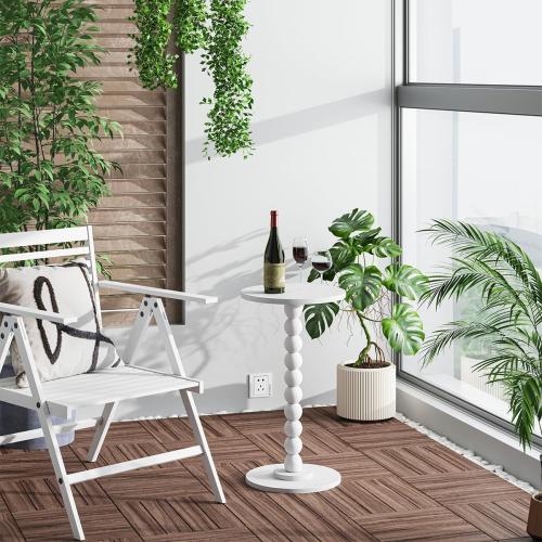 Small Round Side Table, Drink Table for Small Spaces, Pedestal End Table for Living Room, Modern Accent Nightstand with Solid Wood Leg for Bedroom, Corners and Office White Color UTBT005W