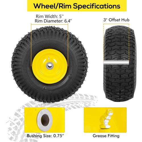 2 PCS Exact Replacement 15x6.00-6 Front Tires and Wheel Assembly for John Deere Riding Mowers, Compatible with John Deere 100 and 300 Series, 3 Offset Hub, 3/4 or 5/8 or 1/2 Bushings