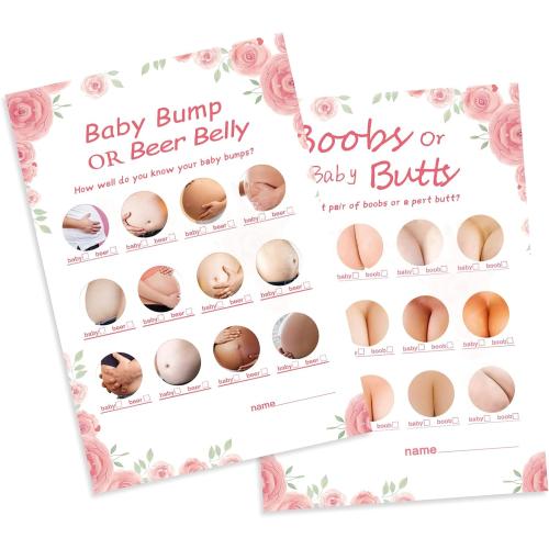 Baby Shower Games for Girl-2 Games(50 of Each),Double-Sided,Thick Cardboard,Fun,Hilarious,and Easy to Play,Baby Shower Games 50 Guest,with Answer Keys
