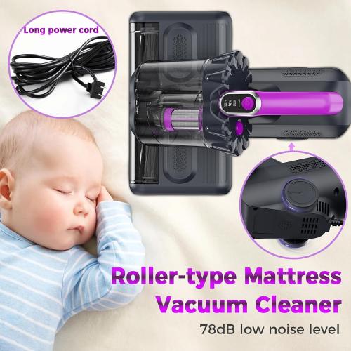 winterbear Mattress Vacuum Cleaner, 17Kpa Suction 500W High Power Handheld Roller-Type Bed Vacuum Cleaner with U-V-C Light & High Heating & Ultrasonic Tech, 2 * 30000Rpm Brush Rolls, Corded(Black)