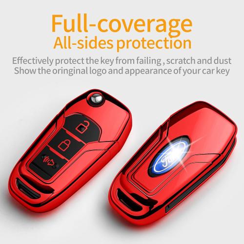 Ford Key Fob Cover with Keychain, Soft Full Protection Key Shell, Compatible with Ford F150 F250 F350 F450 F550 Explorer Ranger Escape, Red