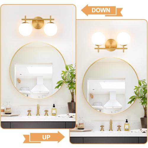 MOKATNG 2-Light Bathroom Light Fixtures, Brushed Gold Vanity Lights for Bathroom with Milky White Glass Shade, Bathroom Lighting Fixtures Over Mirror, Wall Sconce for Bedroom (Bulb Not Included)