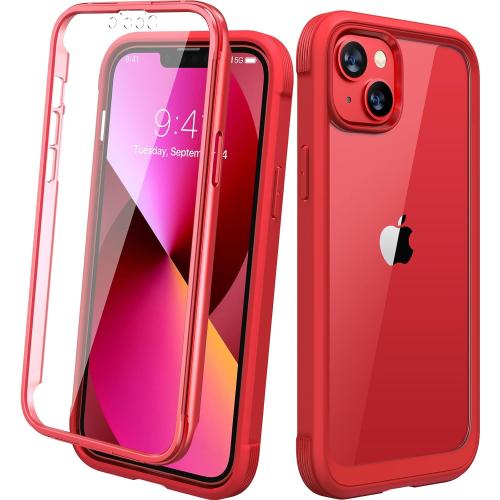 Diaclara Designed for iPhone 13 Case, Full Body Rugged Protection with Built-in Touch Sensitive Screen Protector, Soft TPU Bumper Case for iPhone 13 6.1 (Red and Clear)
