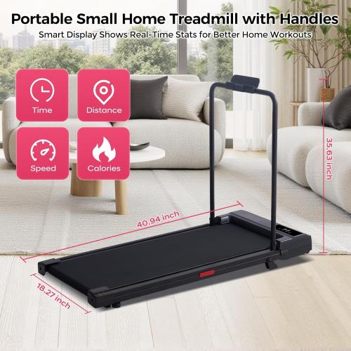 Walking Pad with Handle Bar, 2026 Upgrade Small Walking Pad Treadmill with Incline, 3.0HP Portable Under Desk Treadmill with Handles for Home Small, 0.6-7.6MPH, 350LBS