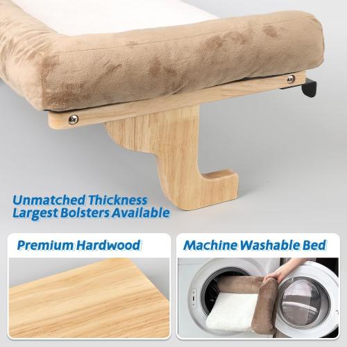 Zakkart Cat Perch for Window Sill with Bolster - Orthopedic Hammock Design with Premium Hardwood & Robust Metal Frame - Cat Window Seat for Large Cats and Kittens -Gray