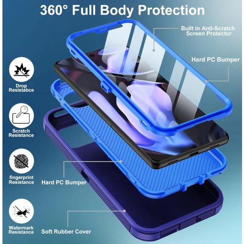 for Google Pixel 9 Pro XL Case with Built in Screen Protector Heavy Duty Military Grade Drop Protection, Full Body Shockproof Protective Phone Case for Google Pixel 9 Pro XL 2024 (Blue)