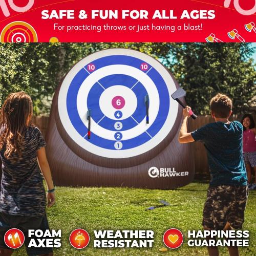 Swooc Games® - Bull Hawker™ | Giant Axe Darts (Over 6ft Tall) w/ 15  Games | Axe Throwing Game for Backyard w/Air Pump | Outdoor Games for Adults and Family | Carnival Games | Throwing Axe Yard Games
