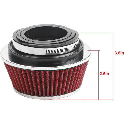 Universal Clamp-On Air Filter Fits 3 In /3.5 In /4 In Three Different Size, Height: 2.625 In, Base 6 In, Top 4.75 In, High Flow Round Tapered Washable For Car and Motorcycle