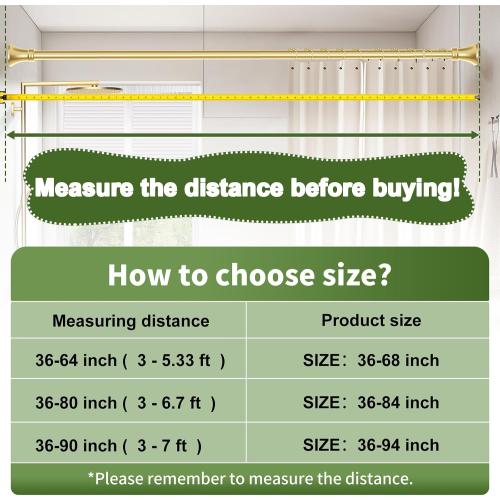 YNL Gold Shower Curtain Rod 36-84 Inch(3-7ft), No Slip No Drill Stainless Steel Spring Tension Curtain Rod, No Rust Shower Rod Adjustable For Bathroom Window Bedroom