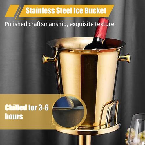Gold Ice Bucket with Stand, large Champagne Ice Bucket 1.32 gal, Stainless Steel Ice Bucket, 3Ft Tall Ice Bucket for Cocktail Bar Parties