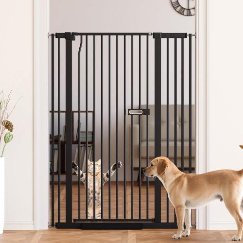 Size 61 Color Black Extra Tall Dog Gate for Doorways, Cat Baby Gate Indoor for Stairs/Hallways, 34-38.1 Wide Include 4.13 Extension Kits, No Drilling Auto Close High Pressure Mounted, Black
