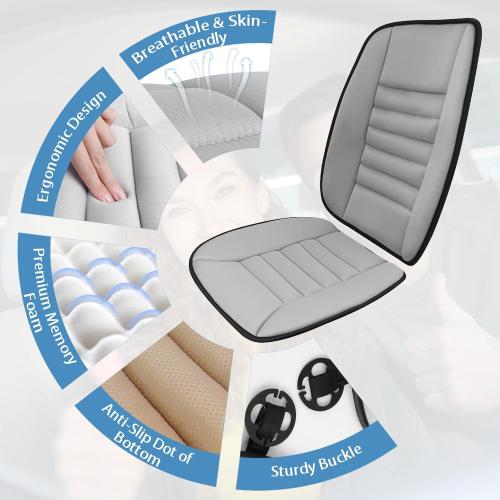 Car Seat Cushion, Memory Foam Cushion for Car Seat, Lumbar Support Pillow, Seat Cushion for Full Back and Seat, Ideal for Car Seat Driver, Office Chair, Wheelchair and Back Pain Relief (Gray)