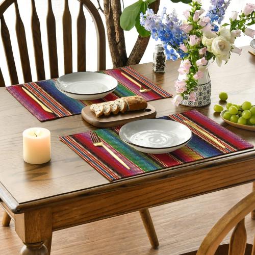 Artoid Mode Colorful Stripes Dia De Los Muertos Fiesta Mexico Placemats Set of 4, 12x18 Inch Spring Table Mats for Party Kitchen Dining Decoration