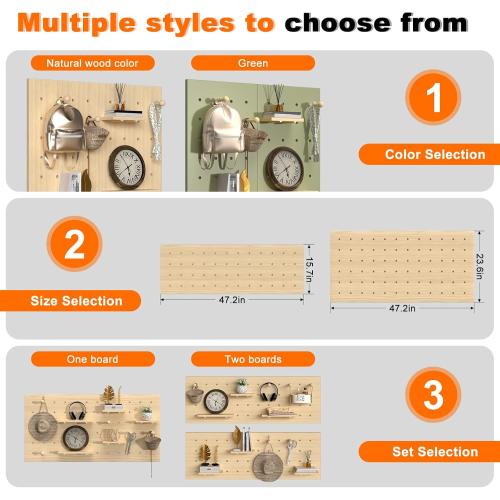 AMSXNOO Modular Wood Peg Board Wall Organizer Kits, 31.5X47.2IN/80X120CM | Heavy Duty Wood Pegboard, Includes shelves and matchsticks, for Office Bedroom Living Room Study Room Craft Room