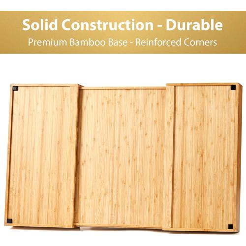 Umilife Extra Large Expandable Kitchen Siverware Utensils Drawer Organizer, 19 Deep for Big Drawer, Adjustable Bamboo Wood Drawer Divider with Curved Grooves, Cutlery Tray Flatware Holder